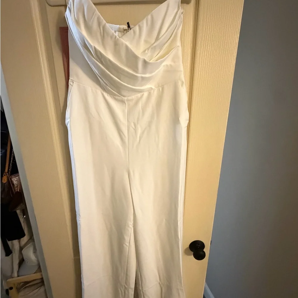 Club L London White Strapless Wide-Leg Jumpsuit - Picture 3 of 7